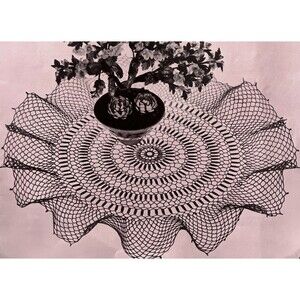 Vintage 1950's Ruffled Lace MARQUERITE Doily Ecru Crochet Pattern 18" Table Top